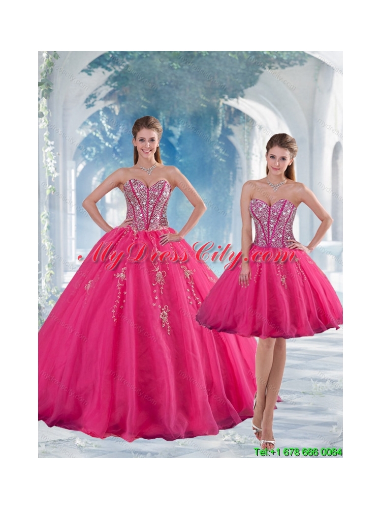 2015 Detachable and Designer Sweetheart Hot Pink Sequins and Appliques Prom Dresses