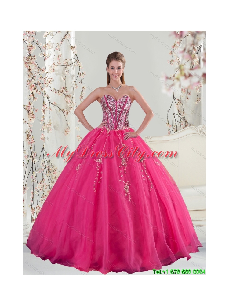 2015 Detachable and Designer Sweetheart Hot Pink Sequins and Appliques Prom Dresses