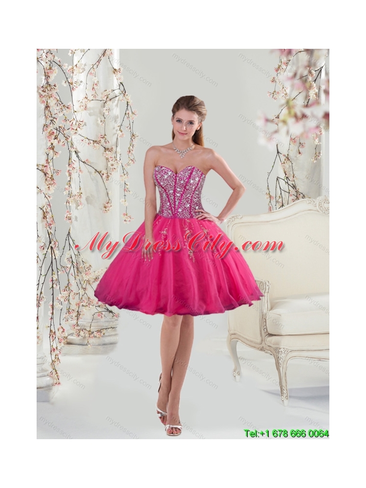 2015 Detachable and Designer Sweetheart Hot Pink Sequins and Appliques Prom Dresses