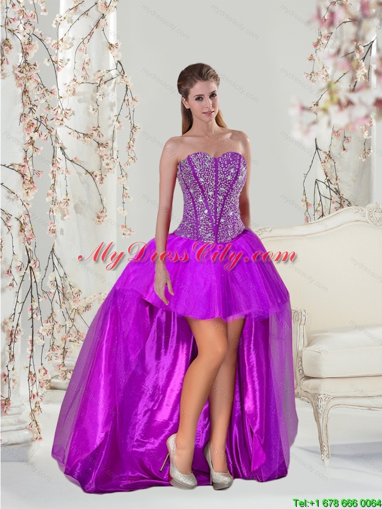 2015 Detachable and Pretty Beading and Ruffles Fuchsia Sweet 16 Dresses