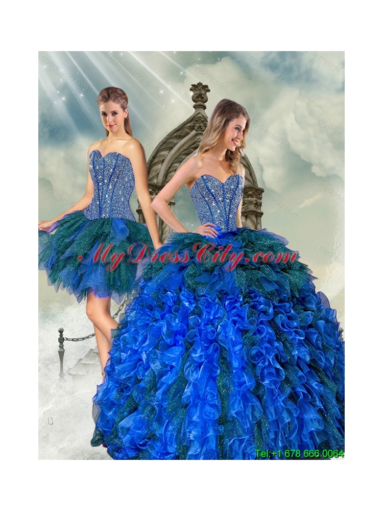 2015 Detachable Beading and Ruffles Quinceanera Dress Skirts in Royal Blue and Teal