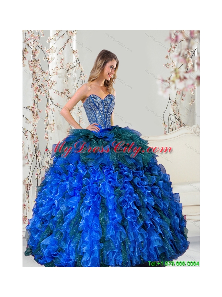 2015 Detachable Beading and Ruffles Quinceanera Dress Skirts in Royal Blue and Teal