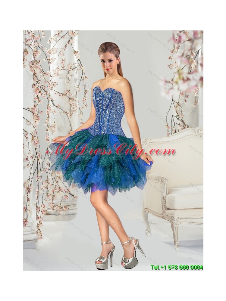 2015 Detachable Beading and Ruffles Quinceanera Dress Skirts in Royal Blue and Teal