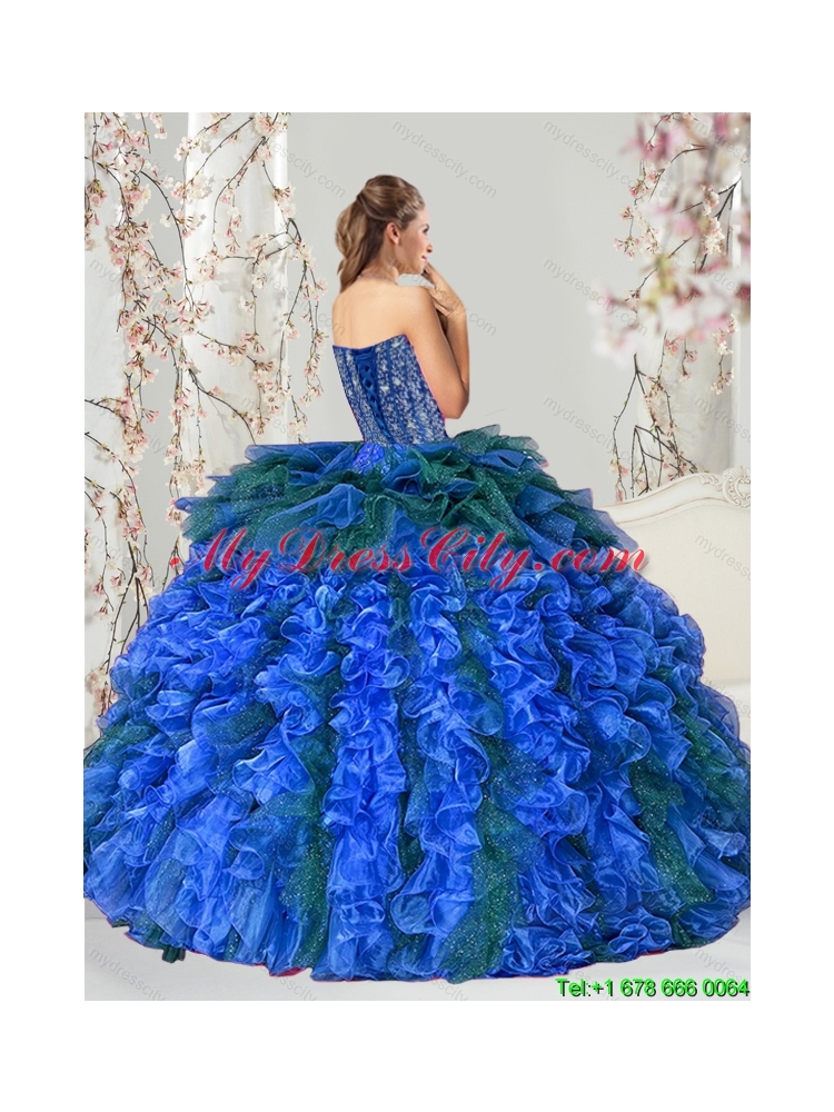 2015 Detachable Beading and Ruffles Quinceanera Dress Skirts in Royal Blue and Teal