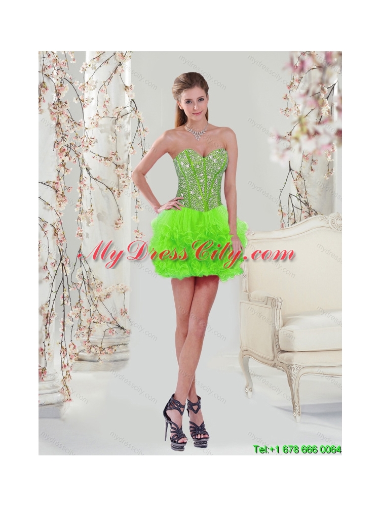 Detachable and Elegant Beading and Ruffles Spring Green Dresses For Quinceanera