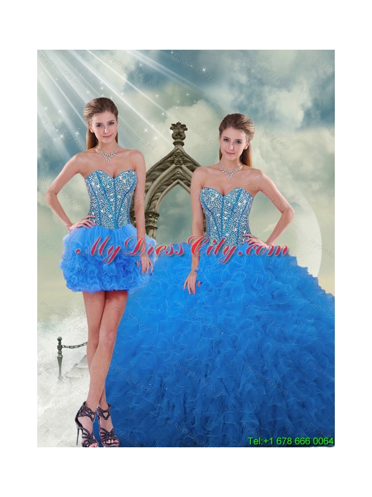 Detachable and Latest Aqua Blue Sweet 16 Dresses with Beading and Ruffles