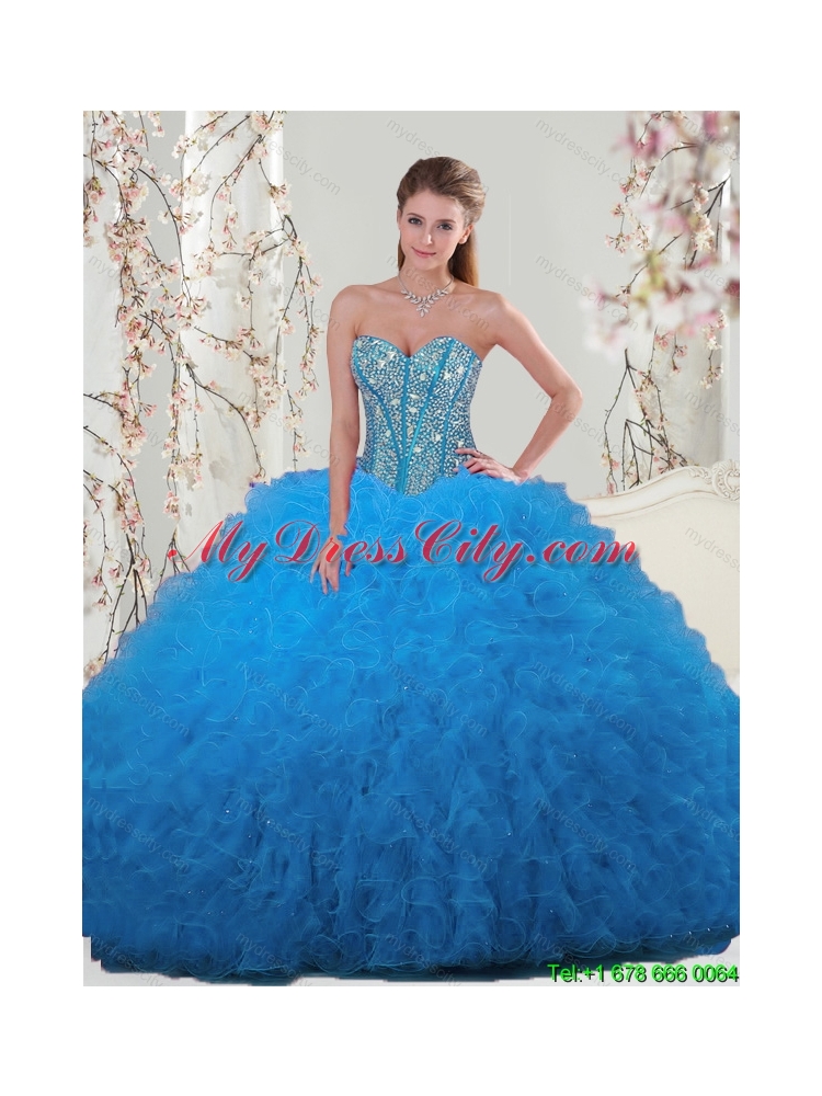 Detachable and Latest Aqua Blue Sweet 16 Dresses with Beading and Ruffles