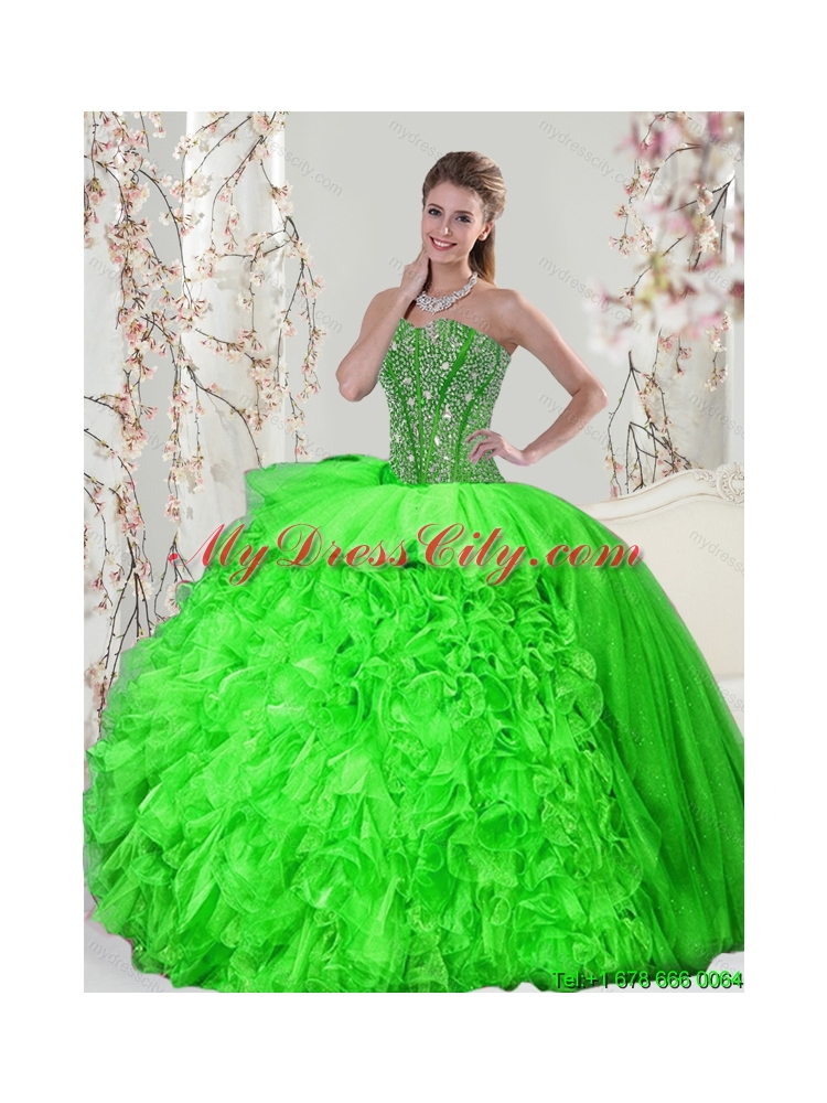 Detachable and Latest Beading and Ruffles Quince Dresses in Spring Green for 2015