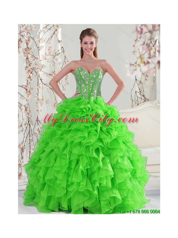 Detachable and Latest Beading and Ruffles Quince Dresses in Spring Green for 2015