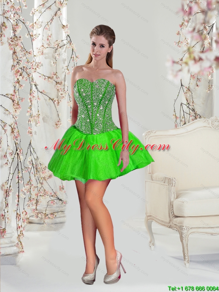 Detachable and Latest Beading and Ruffles Quince Dresses in Spring Green for 2015