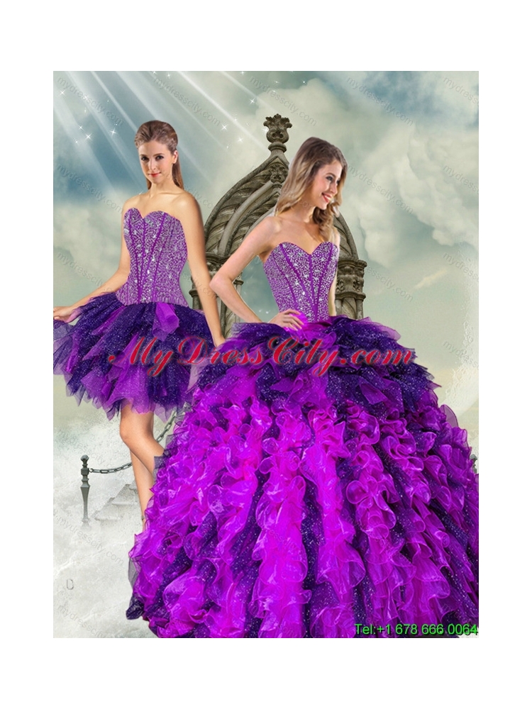 Detachable and Pretty Multi Color Sweet 16 Dresses with Beading and Ruffles for 2015