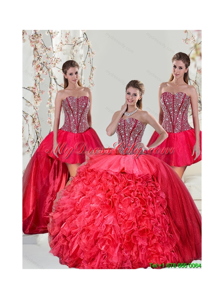 Detachable Beading and Ruffles Red Quinceanera Dress Skirts for 2015