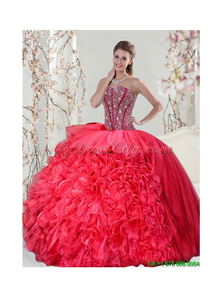 Detachable Beading and Ruffles Red Quinceanera Dress Skirts for 2015