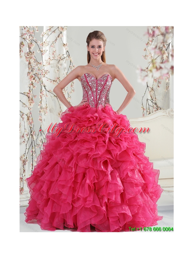 Detachable Beading and Ruffles Red Quinceanera Dress Skirts for 2015