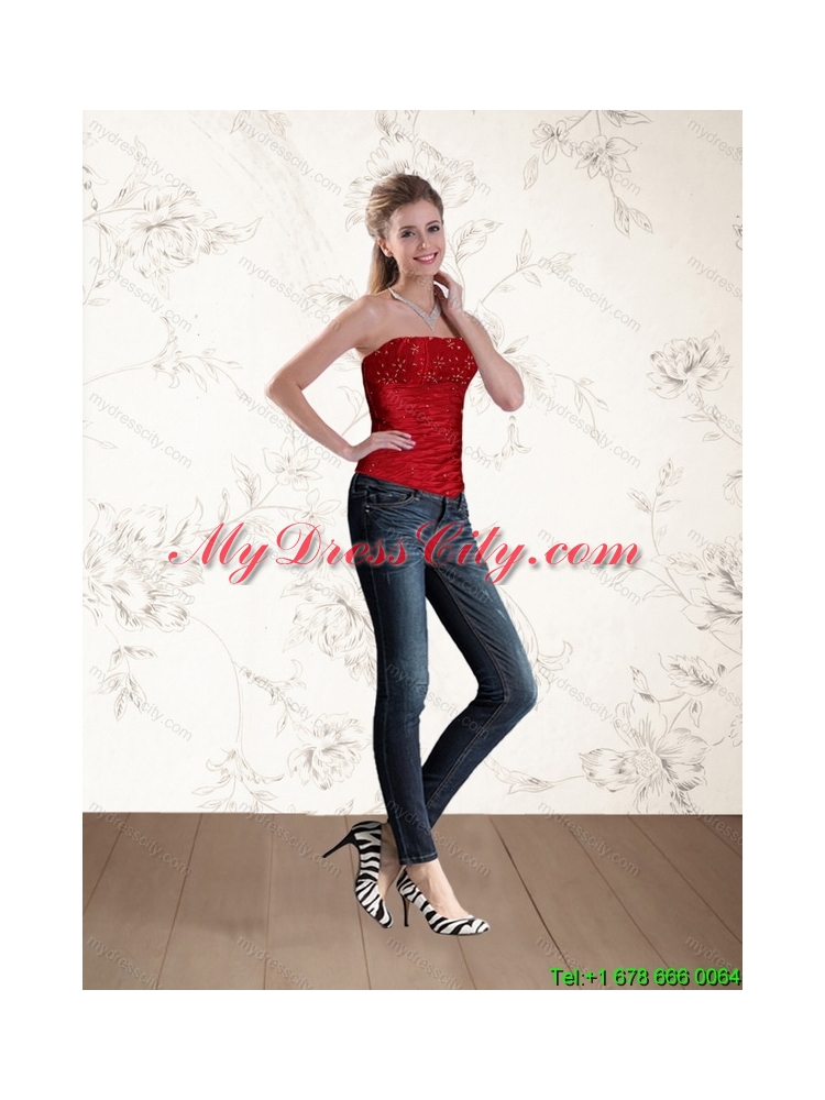 2015 The Most Popular Strapless Beading Corset in Red