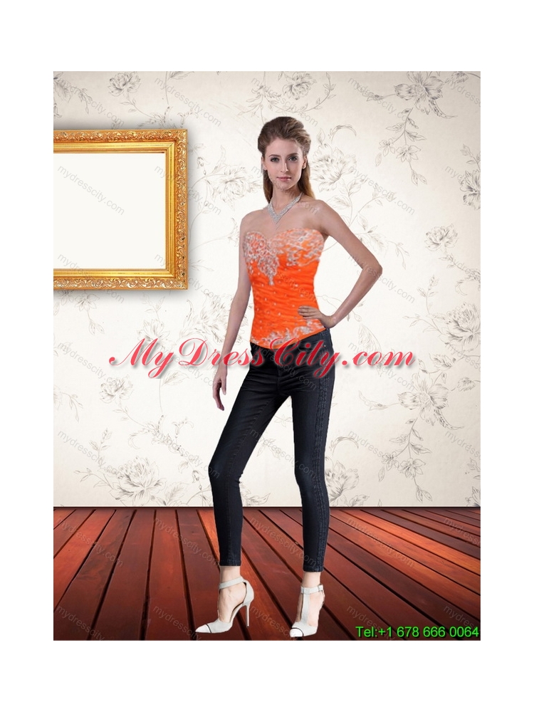 Gorgeous Sweetheart Orange Corset with Ruffles and Beading