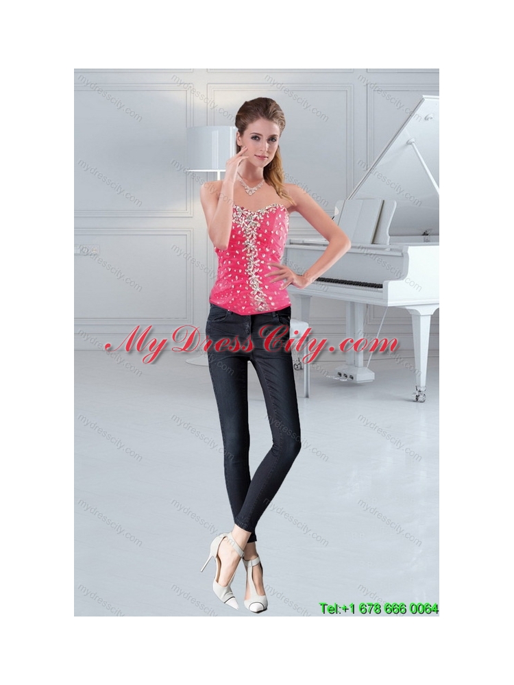 The Most Popular Sweetheart 2015 Hot Pink Corset with Beading