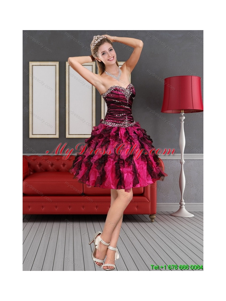 2015 Multi Color Prom Dress with Beading and Ruffled Layers