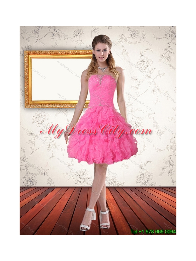 2015 Perfect Baby Pink Strapless Prom Dreses with Beading and Ruffled Layers