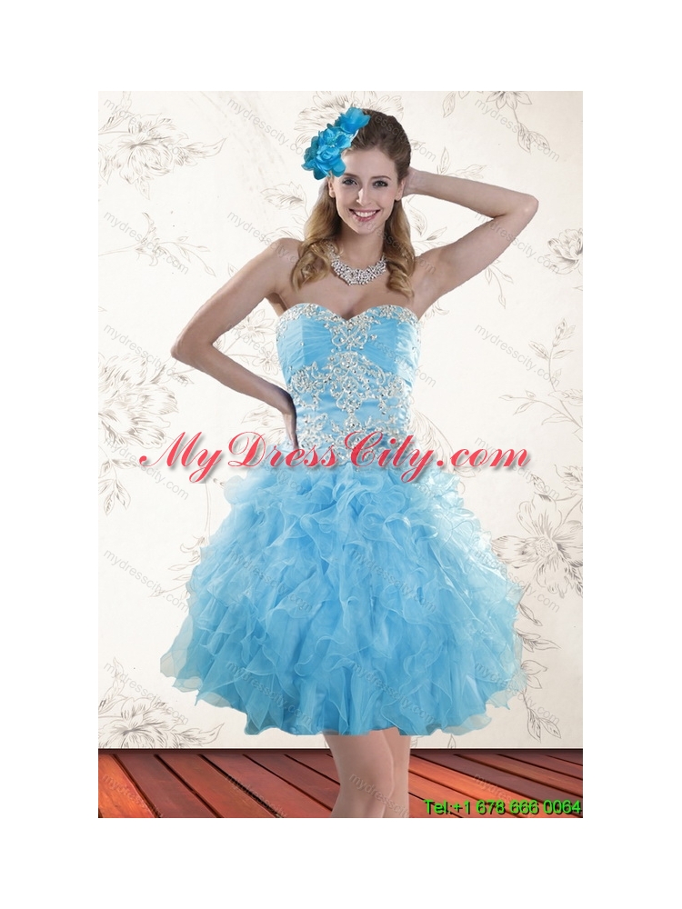 2015 Spring Baby Blue Sweetheart Prom Dresses with Embroidery