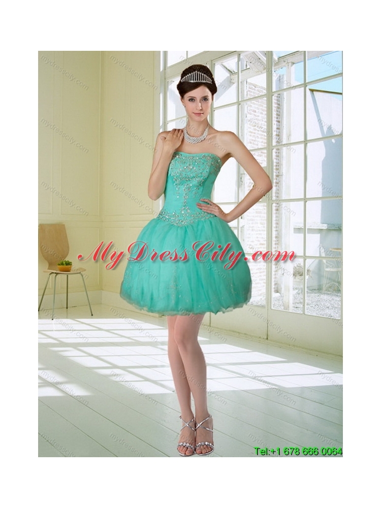 Apple Green Strapess High Low Prom Dresses with Embroidery and Beading