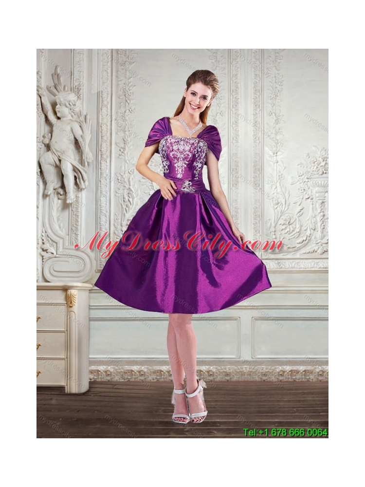 Dark Purple High Low Strapless Embroidery Prom Dresses for 2015 Spring