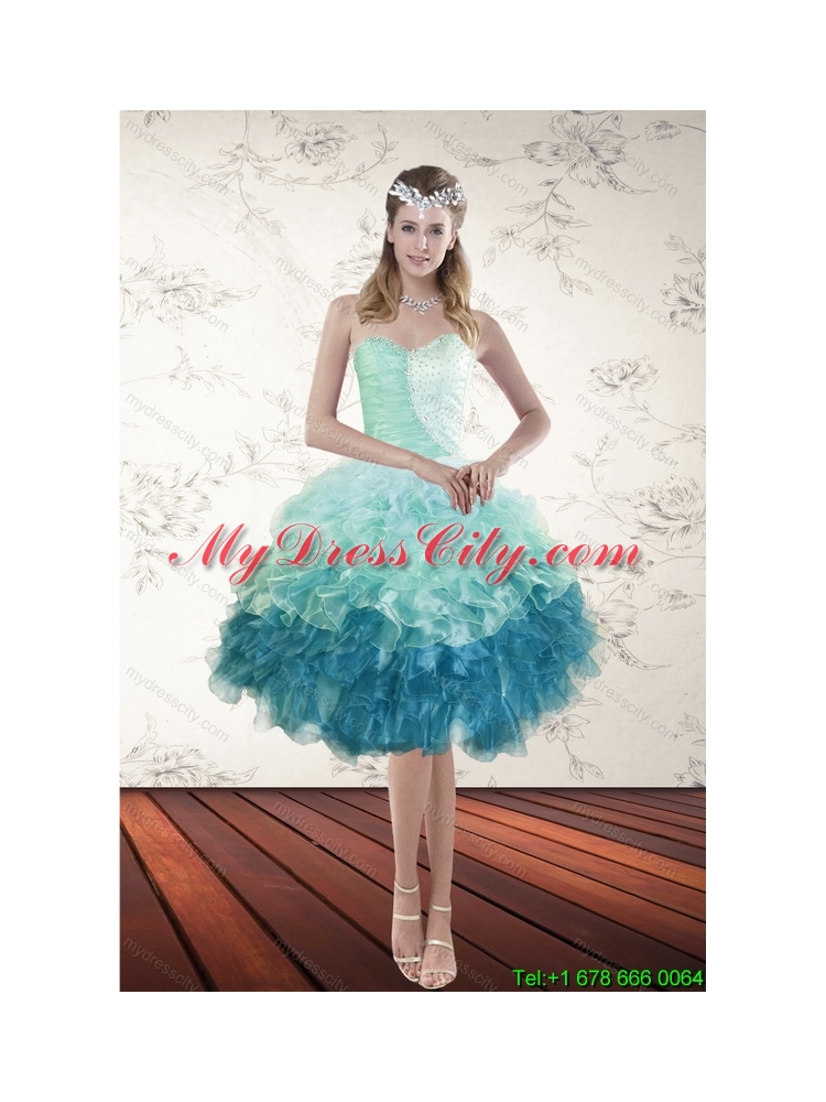 Pretty  Multi Color  Sweetheart Ruffled Prom Gown with Beading