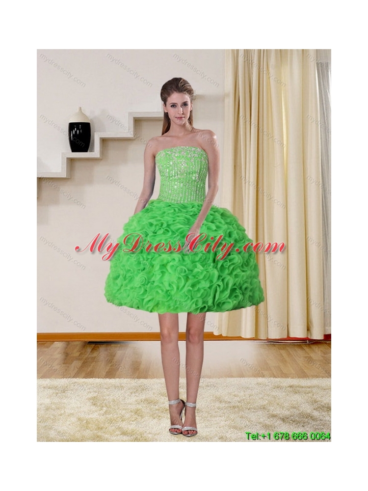 2015 Beautiful Spring Green High Low Prom Dresses with Beading