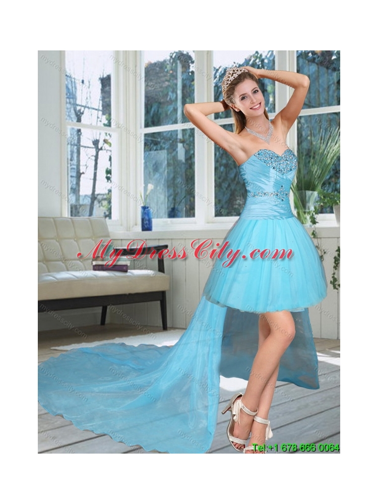 High Low Sweetheart Beaded Quinceanera Dress in Baby Blue