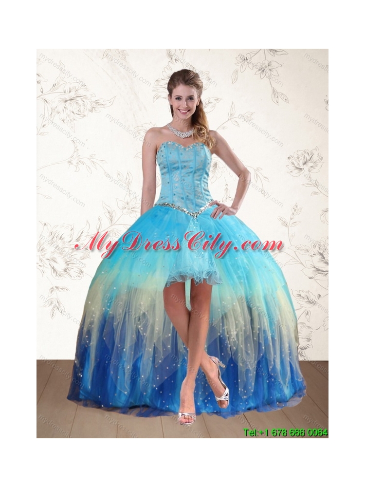 2015 Baby Blue Sweetheart Multi Color Prom Dresses with Ruffles and Beading