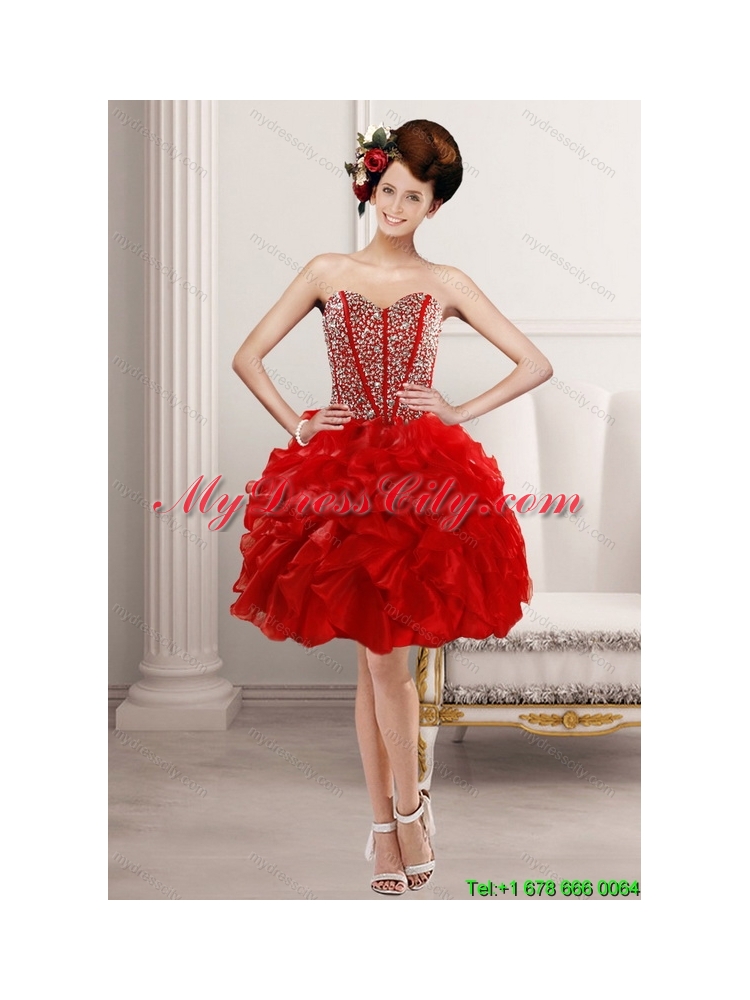 2015 Beautiful High Low Prom Dresses with Beading and Ruffles