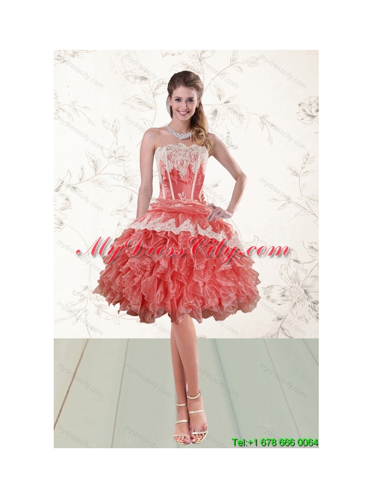 2015 Perfect High Low Ruffles Strapless Prom Dresses in Watermelon