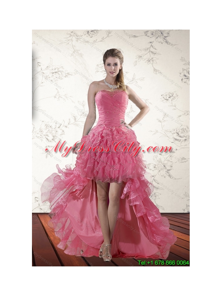 Exclusive Beaded High Low 2015 Prom Dresses with Ruffles