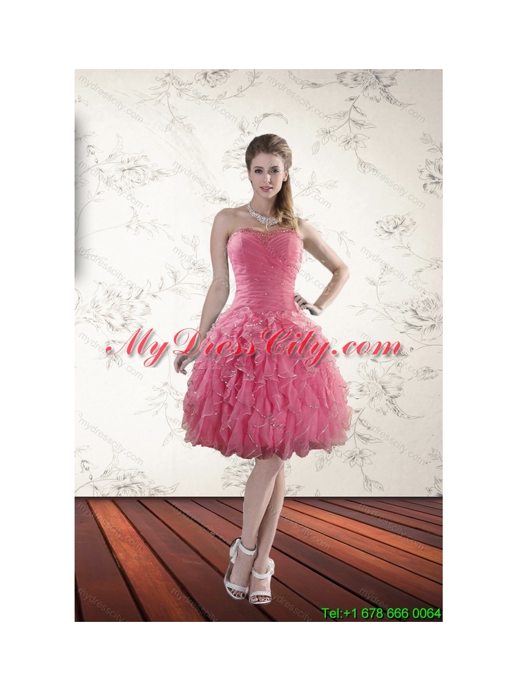 Exclusive Beaded High Low 2015 Prom Dresses with Ruffles