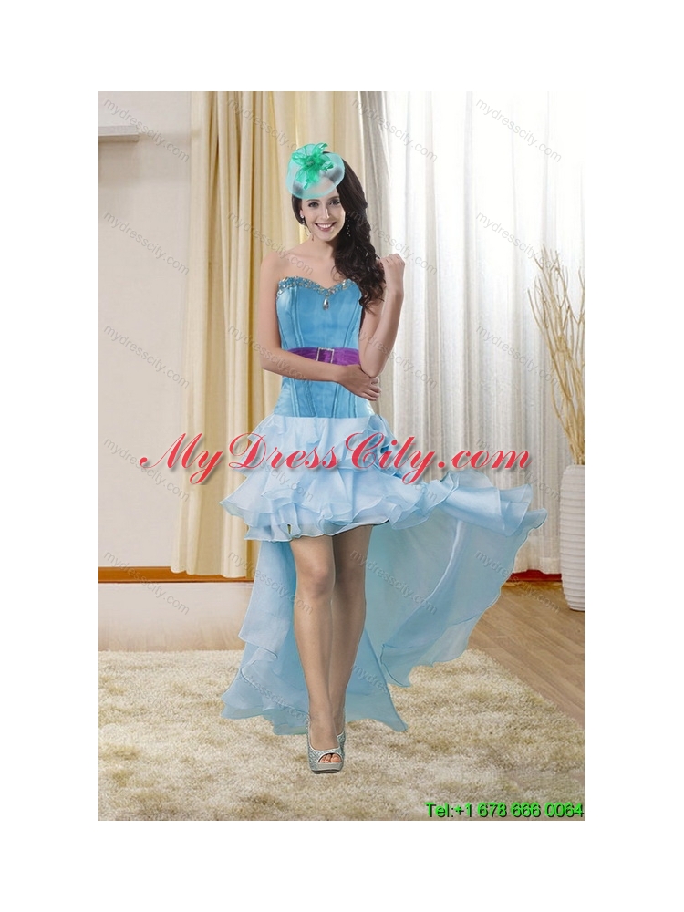 High Low Sweetheart Prom Gown with Ruffles and Beading