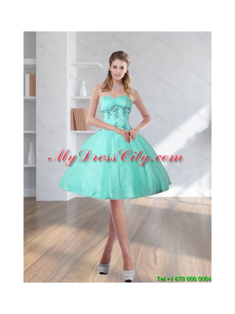 High Low Turquoise Sweetheart Prom Dresses with Embroidery