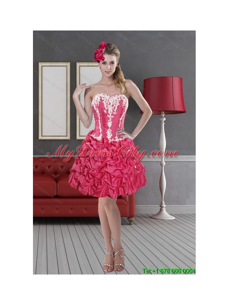 Hot Pink Sweetheart 2015 Pretty Prom Dresses with Pick Ups and Embroidery