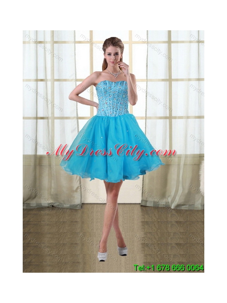 2015 Gorgeous Detachable Baby Blue Strapless Quinceanera Dress with Beading