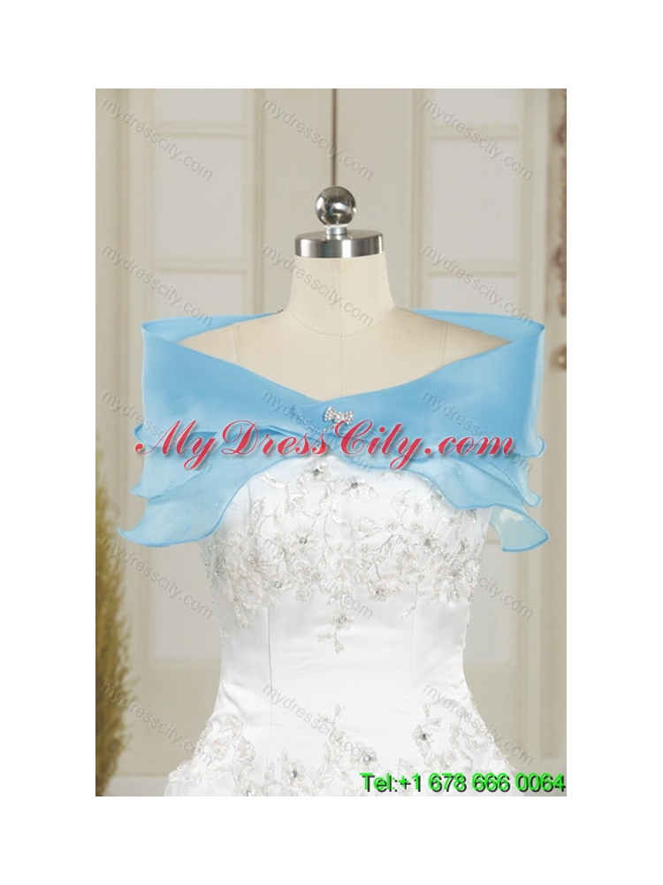 2015 Gorgeous Detachable Baby Blue Strapless Quinceanera Dress with Beading