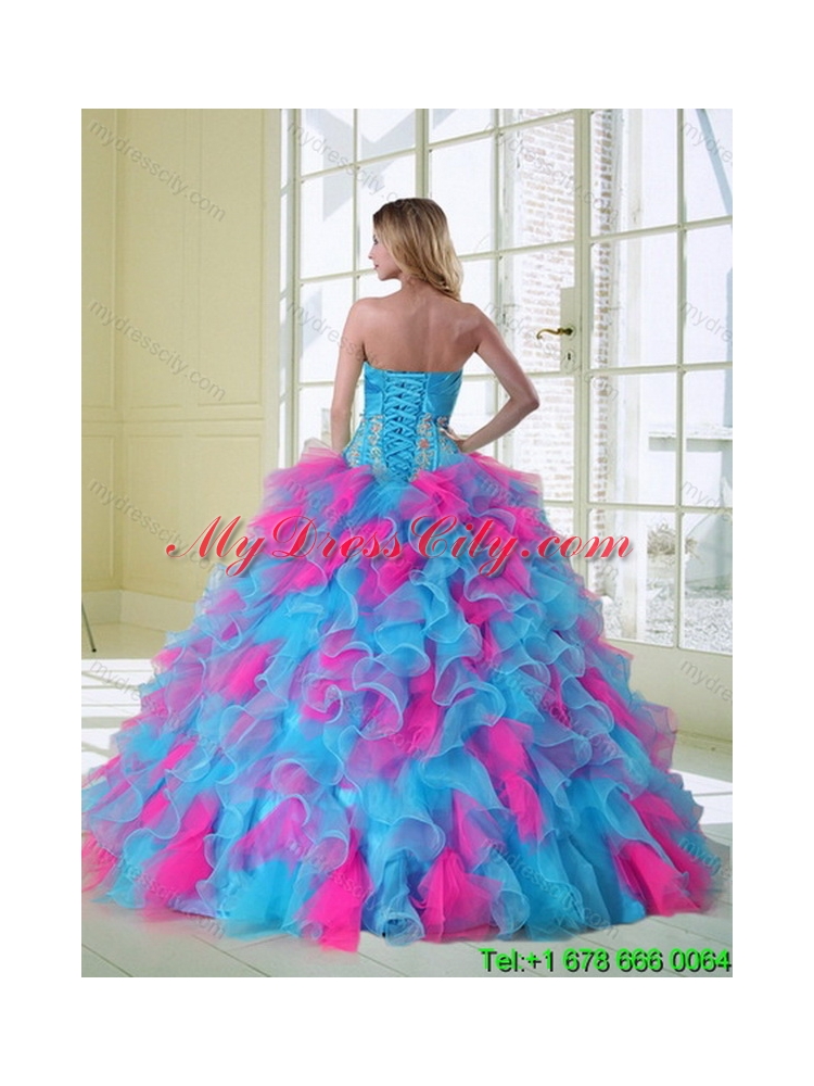 2015 New Style Multi Color Best Quinceanera Dress with Appliques and Ruffles