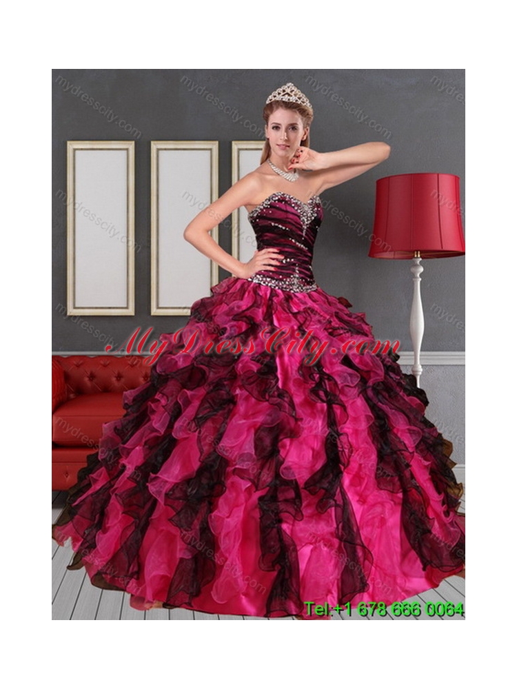 2015 Unique Sweetheart  Multi Color Best Quinceanera Dress with Beading and Ruffles