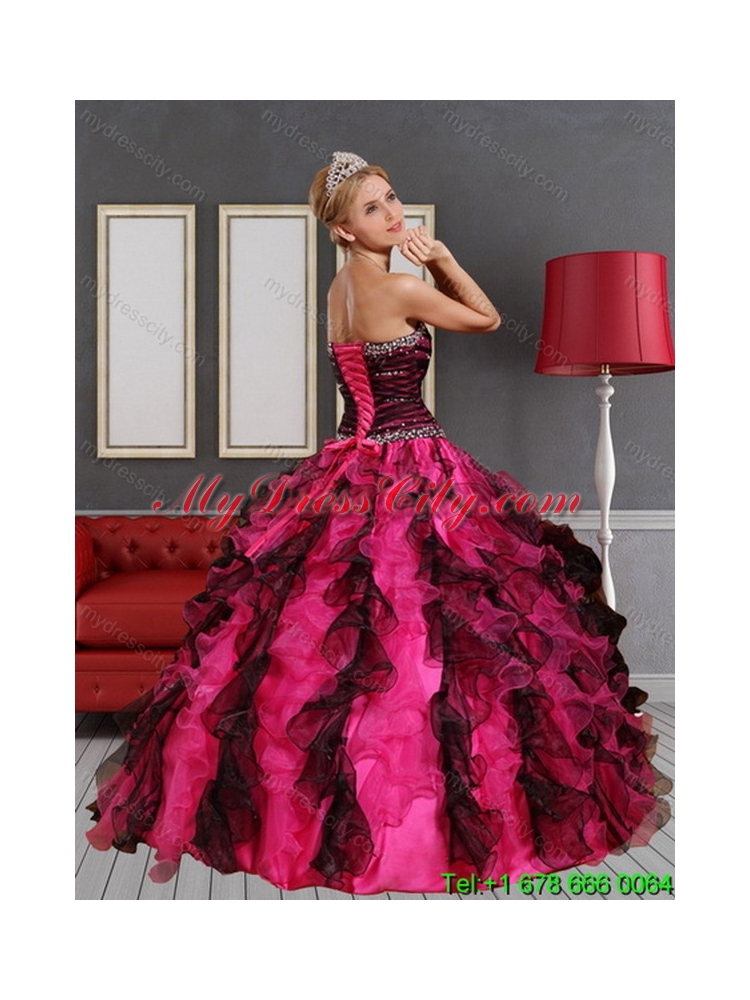 2015 Unique Sweetheart  Multi Color Best Quinceanera Dress with Beading and Ruffles