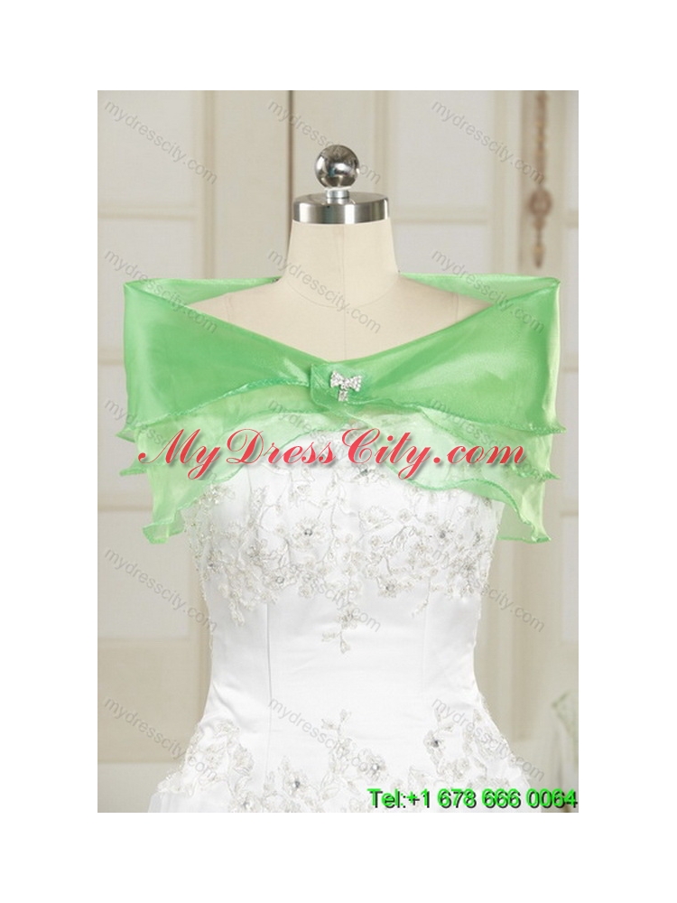 Fashionable Apple Green Strapless Best Quince Dress with Appliques and Beading for 2015