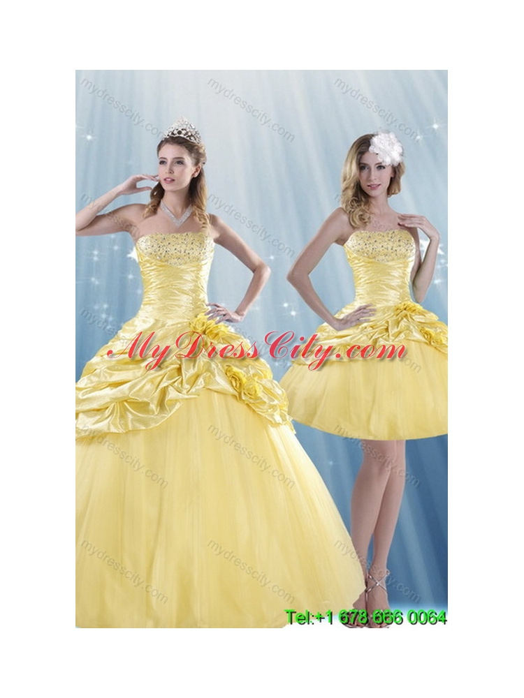 Fashionable Strapless 2015 Beading Best Quince Dresses with Beadings and Pick Ups