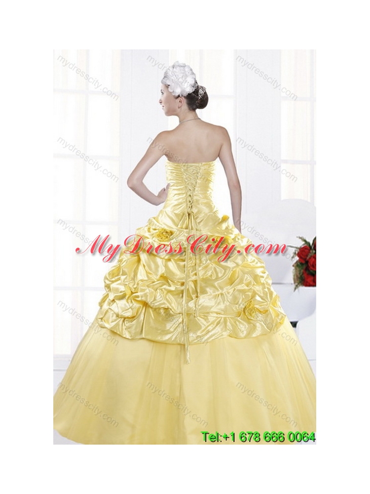 Fashionable Strapless 2015 Beading Best Quince Dresses with Beadings and Pick Ups