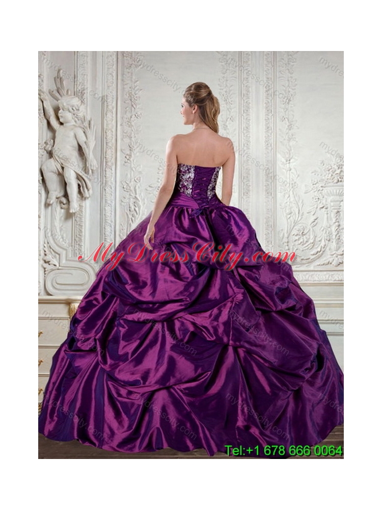 Floor Length Strapless Embroidery and Pick Up Best QuinceaneraGown for 2015