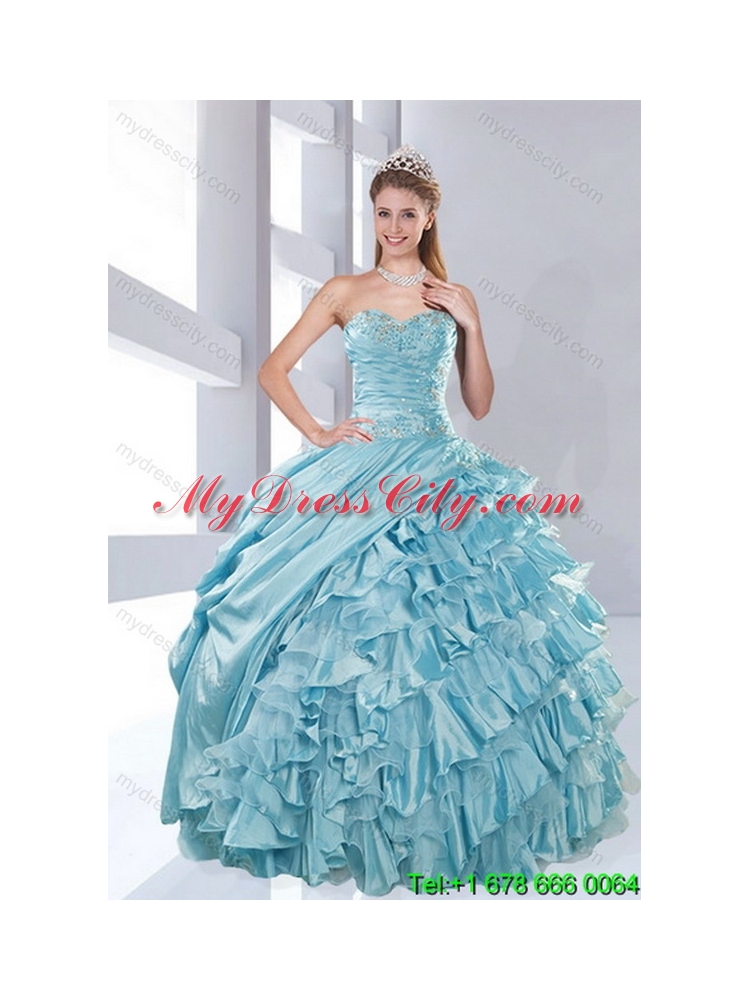 Luxurious Sweetheart Beading Aqua Blue Best Quinceanera Dresses in Taffeta for 2015