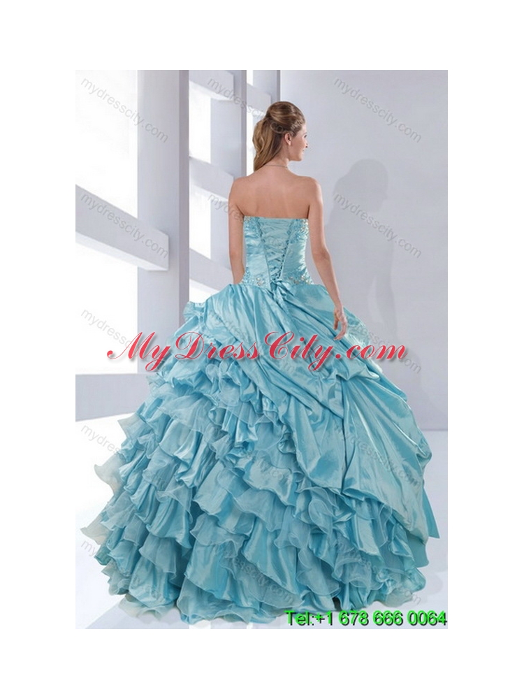 Luxurious Sweetheart Beading Aqua Blue Best Quinceanera Dresses in Taffeta for 2015