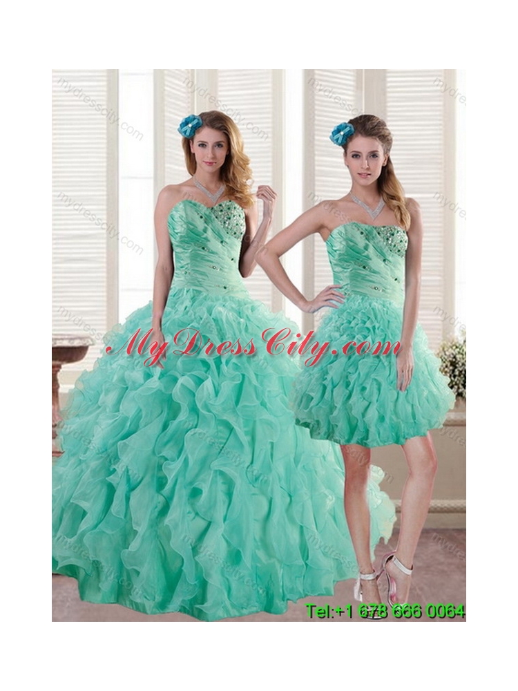 Newest Apple Green Best Quince Dresses with Beading and Ruffles for 2015