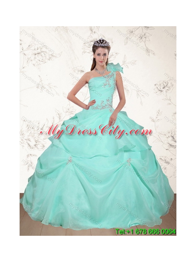 Pretty Beading and Appliques 2015 Dress for Best Quince in Apple Green